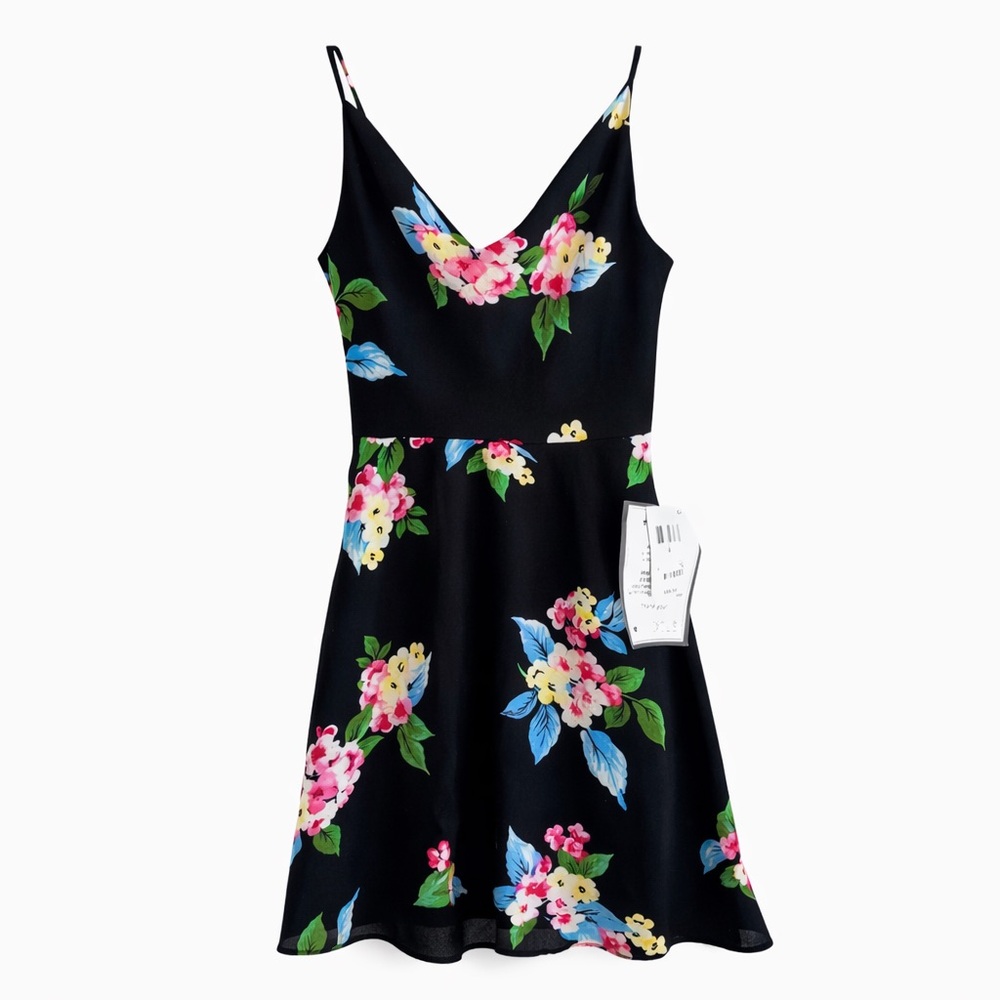 NWT B Darlin Size 0 Black + Blue Pink Green Floral Spaghetti Strap Formal Dress
